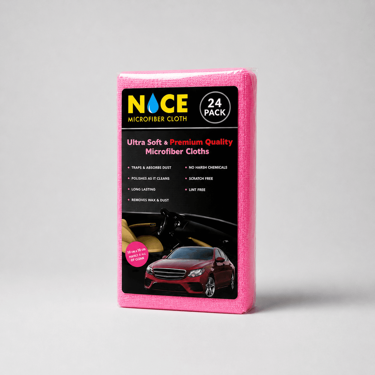 Microfibre Cleaning Cloths, 40 x 40 cm, 350 GSM, Pink (Pack of 24), image 1